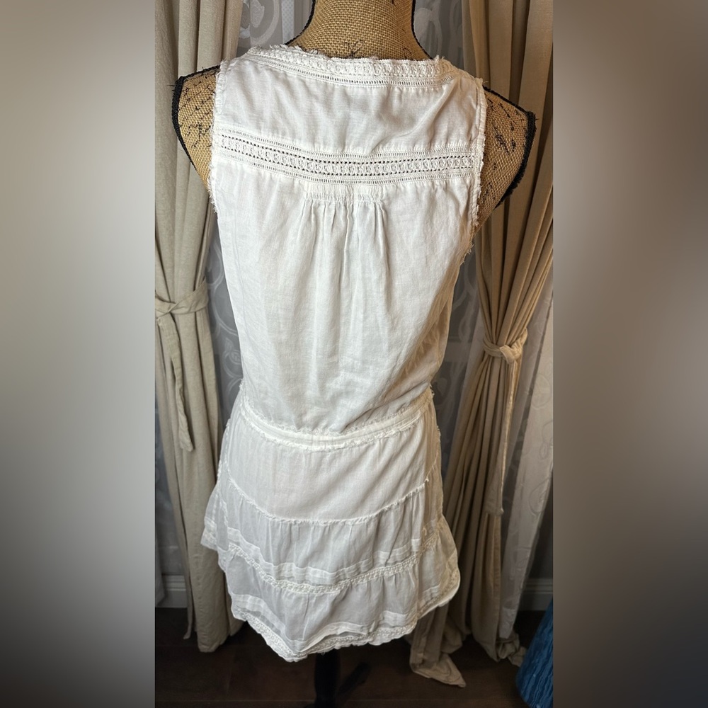 PAIGE White Cotton Boho Tiered Mini Dress | Size Small - Picture 6 of 10